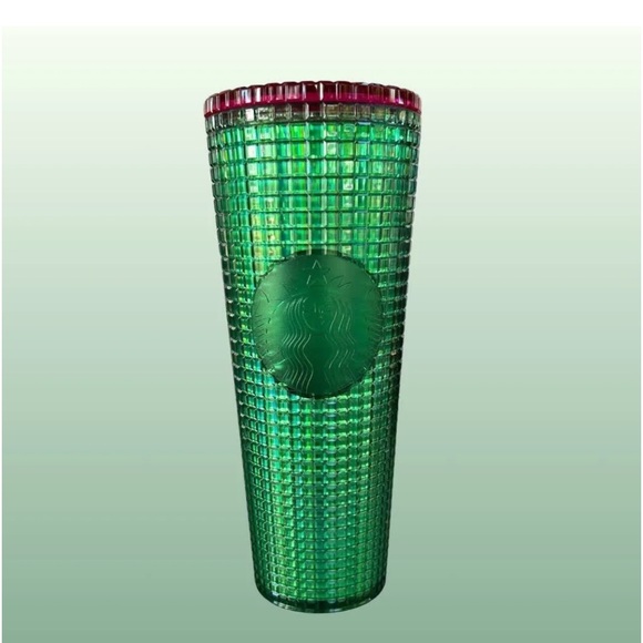 Starbucks Green & Pink Grid Cup Watermelon Iridescent Tumbler Venti 24oz New - Picture 10 of 16